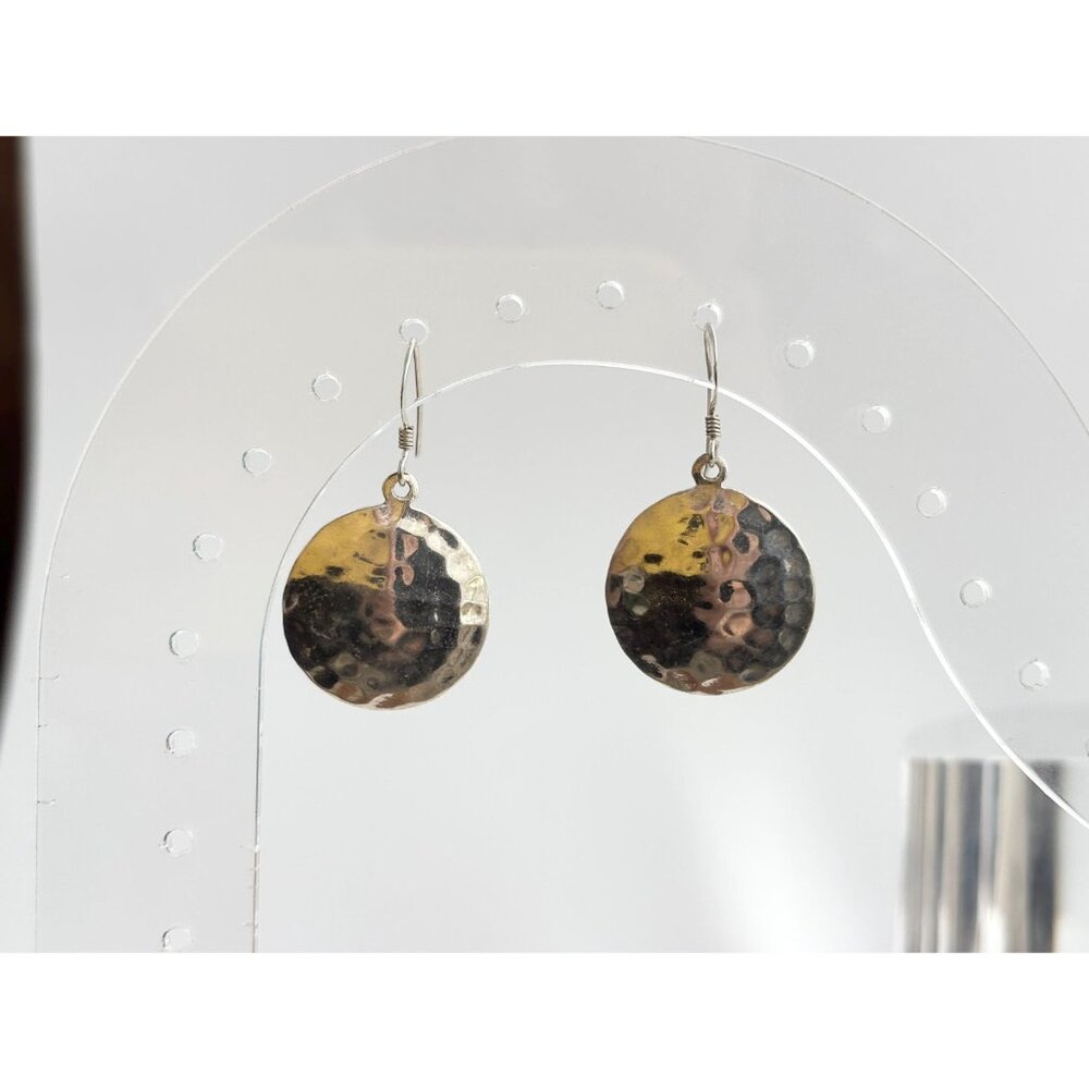 Thai made Round Minimalist Hammered Vintage Sterling Silver 925 Earrings - Picture 9 of 13